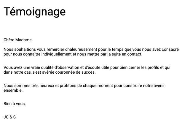 Témoignage Monceau St Honoré